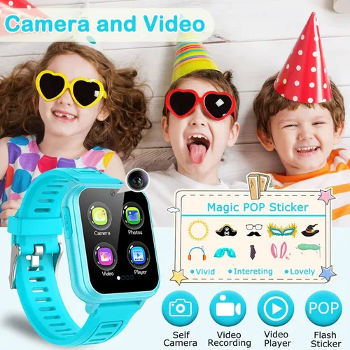 Miniatura 4 de Cosjoype Relojes inteligentes para niños niñas Reloj para niños con pantalla táctil HD con 24 juegos de rompecabezas, cámara, reproductor de música