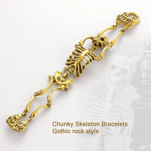 Miniatura 5 de U7 Pulseras góticas de calavera para hombres y mujeres, acero inoxidable, chapado en oro de 18 quilates, plata, negro, punk, esqueleto punk