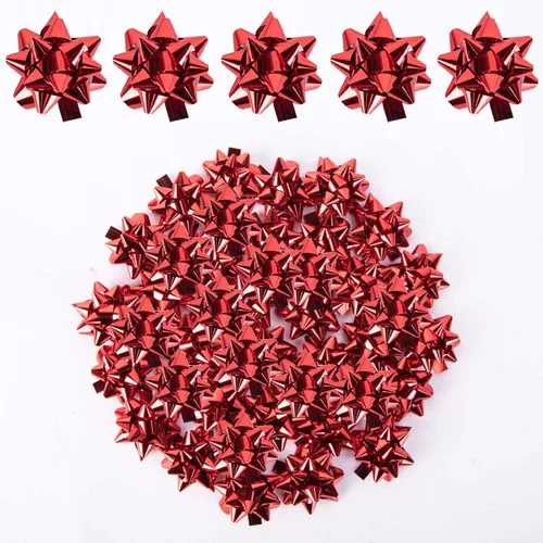Iceyyyy 100 mini lazos, lazos de regalo de estrella metálica roja de 1 pulgada, pequeños lazos adhesivos para decoración de fiestas de Navidad,