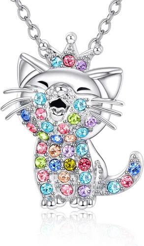 Lanqueen - Collar con colgante de gato, joyería para mujeres y niñas, amantes de los gatos, collar con 18 + 2.4 pulgadas de cadena