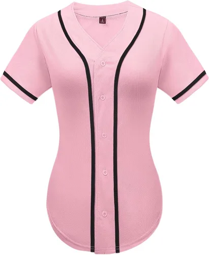 babyhealthy Camiseta de béisbol para mujer, con botones, lisas, hip hop, softbol, deportiva, camiseta deportiva
