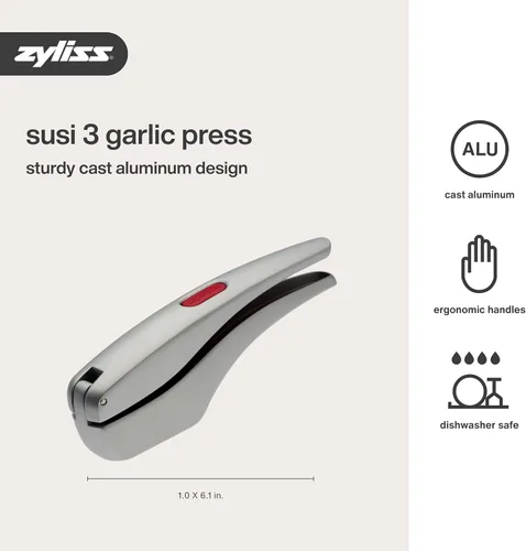 Miniatura 6 de Zyliss Susi 3 Prensa de Ajo - Prensa de Aluminio con Herramienta de Limpieza Incorporada - Trituradora, Picadora y Peladora de Ajo para Dientes Sin