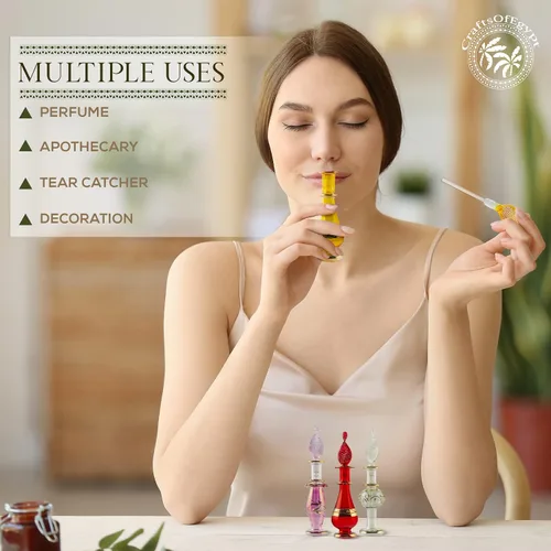 Miniatura 6 de CraftsOfEgypt Genie - Botellas de perfume en miniatura de vidrio soplado para perfumes y aceites esenciales, juego de 10 frascos decorativos, cada