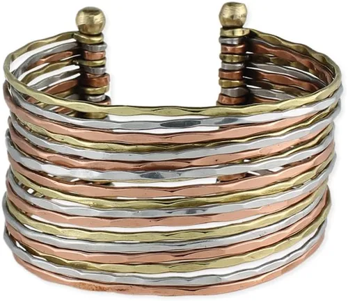Miniatura 3 de ZAD Pulsera martillada de metal mixto, talla única, Metal Cobre, Sin gemas.
