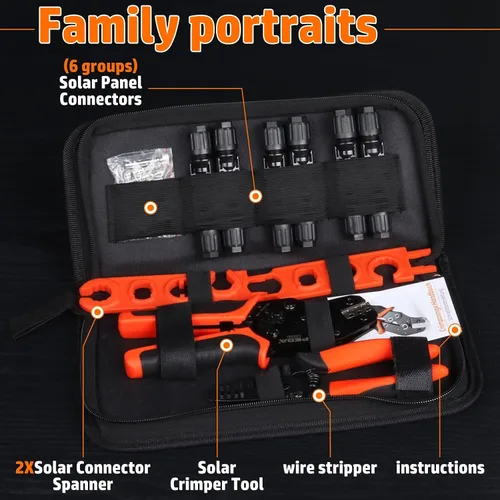 Miniatura 8 de PEBA Kit de herramientas de prensado, crimpadora solar para cable de panel solar AWG 16-10, con 6 pares de conectores solares IP68 y 1 par de llave
