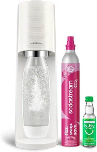 SodaStream Terra Máquina de Agua con Gas (Blanco) con CO2, Botella DWS y Bubly Drop