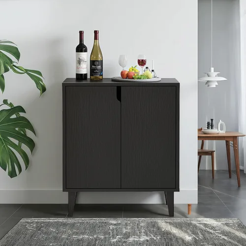 Miniatura 2 de Panana Gabinete de almacenamiento de 2 puertas para cocina, comedor, sala de estar, pasillo, oficina (negro)