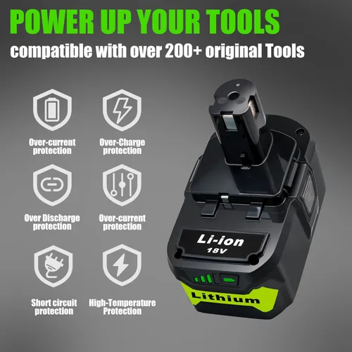 Miniatura 3 de Paquete de 2 baterías de repuesto de 8.0Ah para Ryobi 18 V batería de litio compatible con herramientas inalámbricas Ryobi 18 Volt ONE+ Plus P107