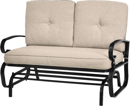 Banco planeador de patio, silla mecedora para 2 personas, para exteriores, sofá biplaza con cojines de asiento y respaldo, asiento mecedora para 2