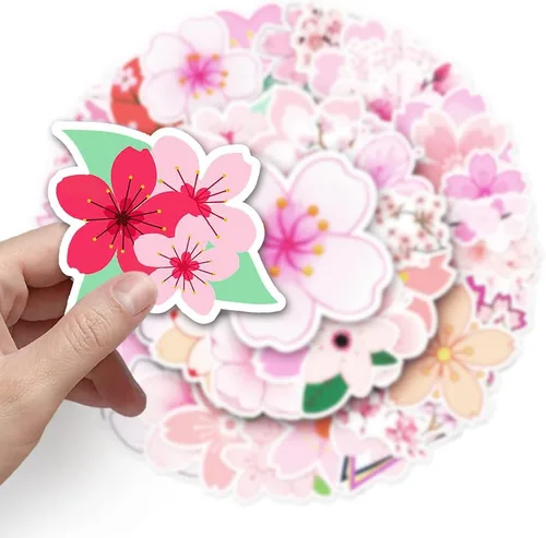 Miniatura 3 de Sakura - Paquete de 50 calcomanías con diseño de flor de cerezo, impermeables, de vinilo troquelado, color rosa, para planificador de diario