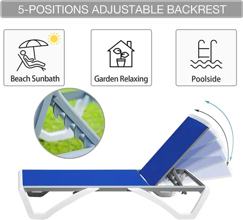 Miniatura 7 de Domi - Tumbona para exteriores, sillón ajustable de aluminio para patio, silla de piscina de plástico para terraza, césped, patio trasero