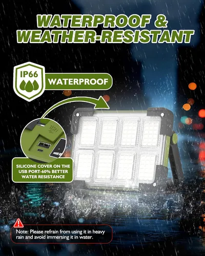 Miniatura 6 de Luz de Trabajo Solar Recargable de 120W, Luz de Inundación Portátil con Soporte, Luz de Trabajo LED de 144 LEDs 10000LM con 4 Modos, Luz de Trabajo