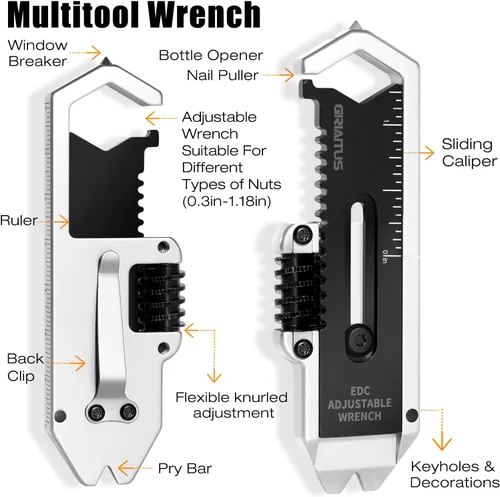 Miniatura 2 de Llavero pequeño multiherramienta con llave ajustable de bolsillo 9 en 1 para tornillos con mini palanca extractor de clavos herramienta calibrador