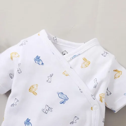 Miniatura 2 de DEFAHN Body tipo kimono con cierre lateral para bebé, recién nacido, paquete de 3 unidades, 100% algodón, diseño básico, kimono