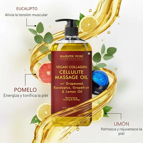 Miniatura 4 de Majestic Pure Aceite de masaje corporal reafirmante con colágeno, ayuda a suavizar la apariencia de la celulitis y mejorar la textura de la piel