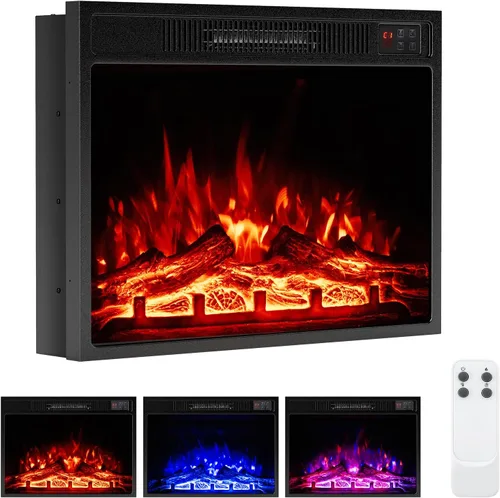 Miniatura 10 de Tangkula - Chimenea eléctrica de 18 pulgadas, inserto de chimenea de 5,000 BTU con control remoto, piedras de cristal, 3 colores de llama y 5
