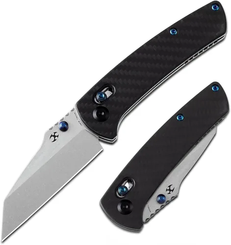 KANSEPT Main Street - Cuchillo plegable de bolsillo, hoja de acero afilada 154CM de 3.36 pulgadas, mango de fibra de carbono de sarga con bloqueo de