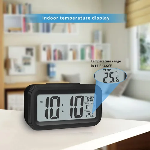 Miniatura 3 de Reloj despertador digital con temperatura interior, funciona con pilas, modelo con función de repetición, pantalla de 12/24H para dormitorios