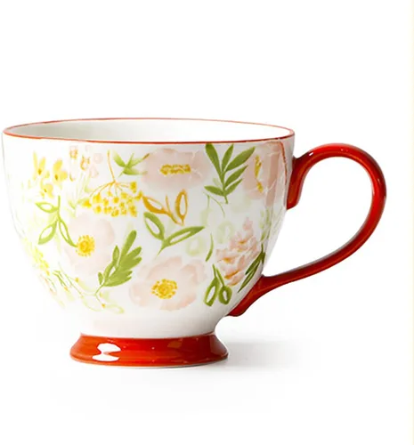 Miniatura 5 de CHOOLD Elegante taza de café grande de cerámica pintada a mano con patrón floral para té y leche, taza de cereales para cocina, cena, 15 onzas