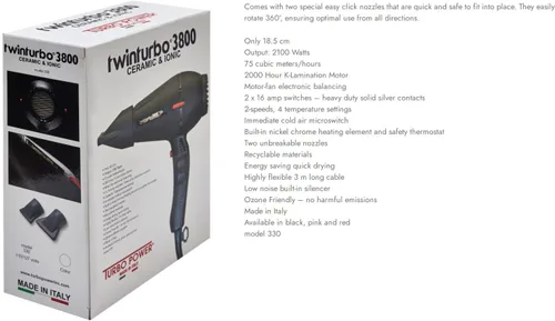 Miniatura 4 de Turbo Power TwinTurbo 3800 - Accesorio de soplado en caliente negro y tecnología iónica, respetuoso con el medio ambiente y M Hair Designs Hot Blow