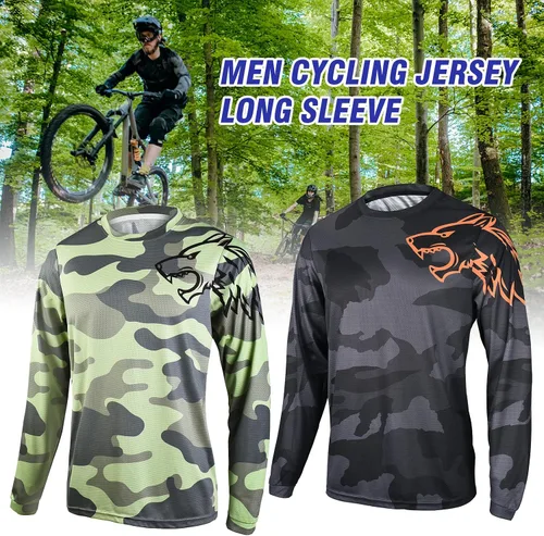 Miniatura 5 de Camisetas de ciclismo de montaña para hombre, manga larga, MTB Off-Road Motocross Jersey de secado rápido y absorbe la humedad