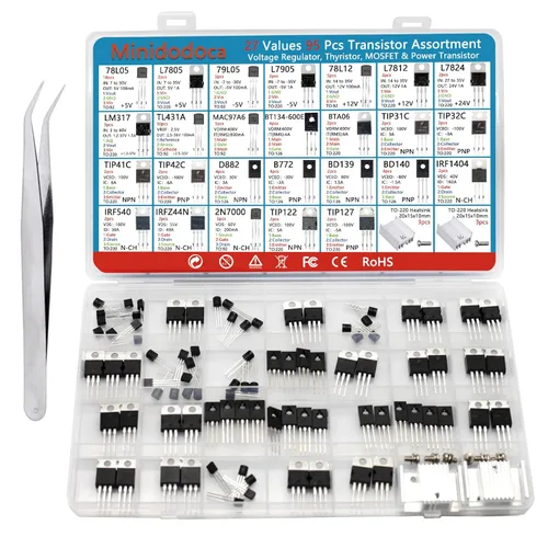Kit surtido de transistor de potencia, Mosfet, Tiristor y regulador de voltaje de Minidodoca, 95 piezas, 27 tipos
