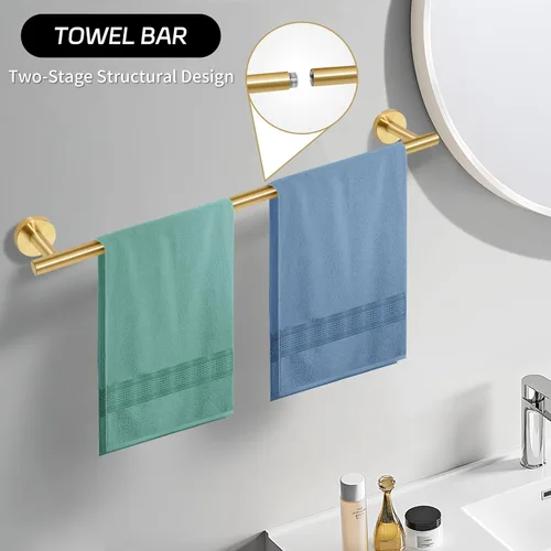 Miniatura 2 de Juego de 5 piezas de accesorios de baño de oro cepillado con toalleros para baño, juego de toallas de baño de acero inoxidable de 23.6 pulgadas, kit