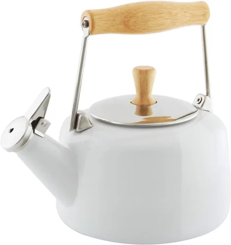 Miniatura 11 de Chantal SVEN - Tetera silbante esmaltada sobre acero con mango de madera natural, 1.4 cuartos de galón, color rojo manzana