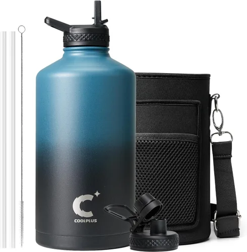 Miniatura 16 de Coolplus - Botella de agua de 32 onzas aislada, termo de agua de acero inoxidable con popote de metal de doble pared al vacío con funda de Negro