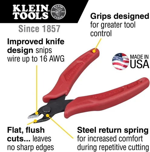 Miniatura 2 de Klein Tools D275-5 Alicates de corte diagonal, fabricados en EE. UU., micro alicates de alambre y alicates de corte de bridas ajustables compactos