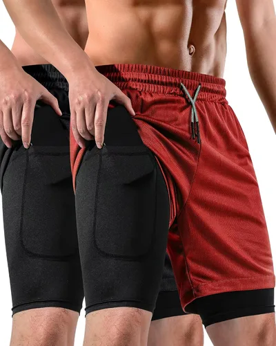 Miniatura 11 de 2 in 1 Mens Shorts Casual 2 Pack, Running Gym Shorts for Men 7 Inch, Workout Shorts Men with Pockets &Towel Loop
