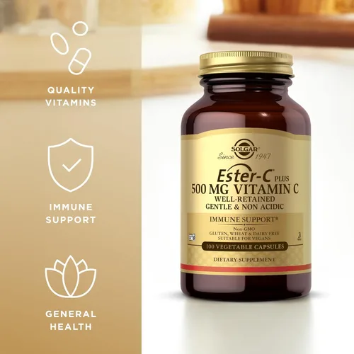 Miniatura 4 de Solgar Ester-C Plus 500 mg de vitamina C (complejo de ascorbato) – 100 cápsulas vegetales, paquete de 2 – Antioxidante y apoyo inmunológico – Sin