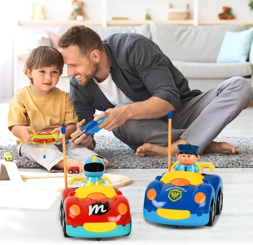Miniatura 6 de Haktoys Carros de policía y carreras de dibujos animados a control remoto: juguetes RC para niños pequeños niños y niñas - Juego de 2 vehículos