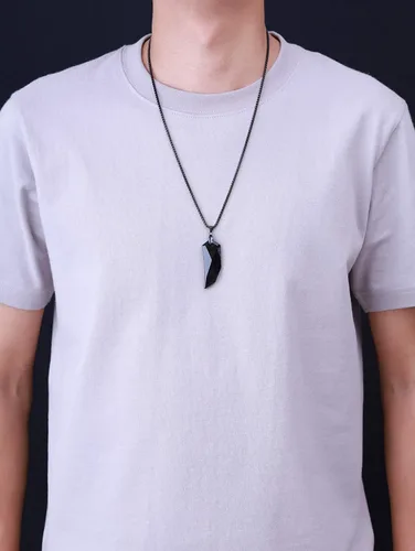 Miniatura 3 de COAI Collar con colgante de amuleto de obsidiana con diente de lobo