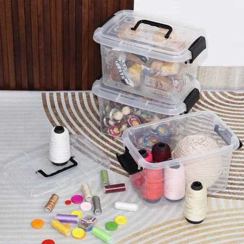 Miniatura 7 de Paquete de 6 contenedores de almacenamiento para el hogar, contenedor de plástico, caja de cierre con asa (mango negro)