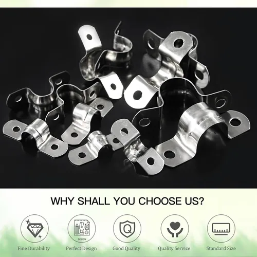 Miniatura 7 de Keadic 50 piezas M32 métrica de dos agujeros correa de tubo con soporte en U, clips de tensión de acero inoxidable 304, abrazadera de correa rígida