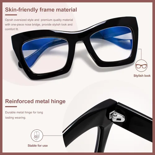 Miniatura 3 de Madison Avenue Paquete de 2 anteojos cuadrados de gran tamaño con bloqueo de luz azul para mujer, anteojos gruesos de ojo de gato, lentes