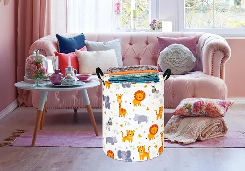 Miniatura 5 de Cesta de almacenamiento para ropa sucia para niños, cesta organizadora de lavandería, caja de ropa, cesta de regalo con asas (ZOO)