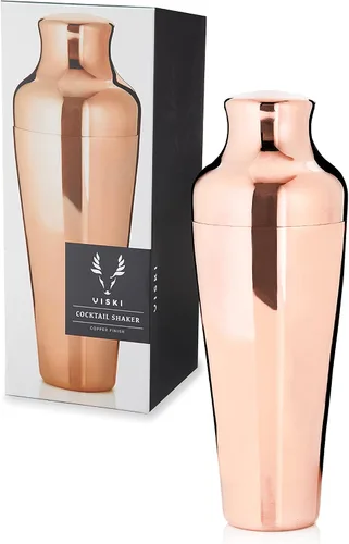 Miniatura 12 de Viski Coctelera parisina contorneada de acero inoxidable pulido de alto brillo con tapa y colador integrados, color negro, juego de 1 unidad de 25