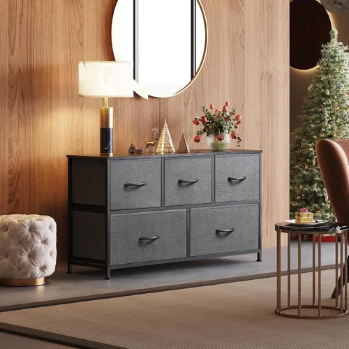 Miniatura 4 de WLIVE - Cómoda para dormitorio con 5 cajones, cómoda amplia de tela, torre de almacenamiento organizadora con cajones de tela para armario, sala