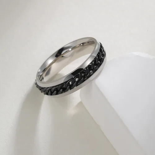 Miniatura 150 de Anillos giratorios para la ansiedad para hombre, anillos clásicos de cadena para mujeres y adultos, anillo de acero de titanio