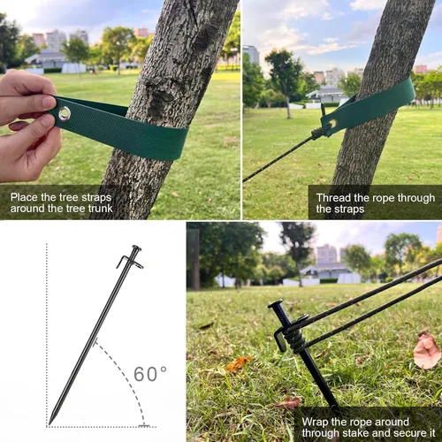 Miniatura 5 de Estacas y soportes para árboles, kit de estaca para árbol de Fetanten con correas para árbol y cuerda en patio al aire libre, 3 piezas