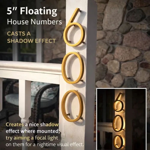 Miniatura 3 de Número de casa flotante de 5'', números de casa modernos - aleación de zinc, número de dirección de casa con exquisito proceso de dibujo - dorado
