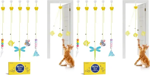 Miniatura 7 de Potaroma Juguetes Interactivos de Plumas para Gatos 5 Piezas, Teaser para Gatos Retráctil Colgante para Interiores Juego de Gatitos Persecución