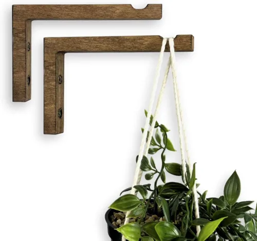Miniatura 20 de EvenWood Juego de 2 ganchos para plantas de pared de 6 pulgadas, gancho de madera montado en forma de L, soporte para interiores y exteriores