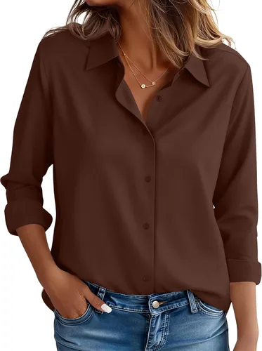 Miniatura 19 de CBOO Camisas resistentes a las manchas para mujer, sin arrugas y sin planchado, blusa de manga larga con botones para oficina Blanco resistente a