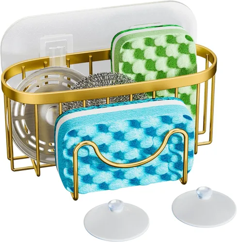 Miniatura 12 de HapiRm Organizador de esponja multifuncional con forma única en M, 2 métodos de instalación, organizador de fregadero de cocina, organizador
