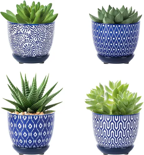 Miniatura 15 de Selamica Macetas de cerámica para suculentas de 2.4 pulgadas, mini macetas para plantas de cactus con agujeros de drenaje y platillos, decoración