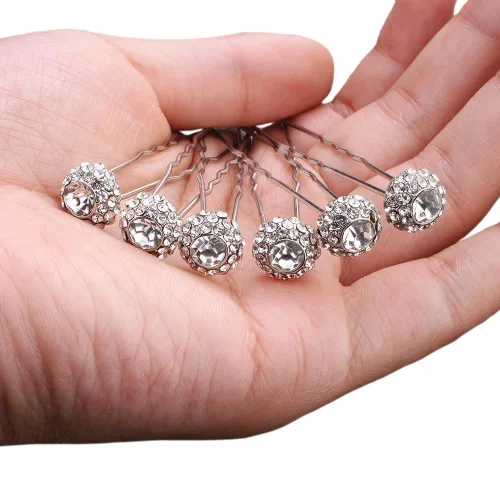 Juego de 6 horquillas para el pelo nupcial estilo Bobby con diamantes de imitación brillantes para bodas (plata)
