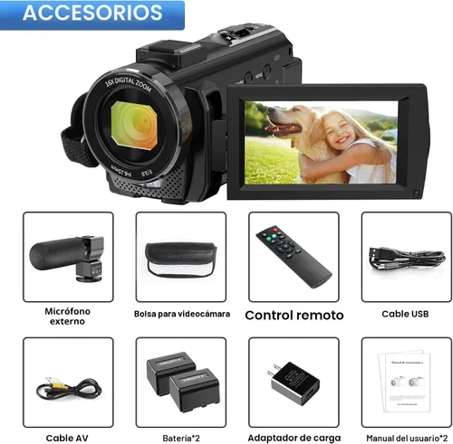 Miniatura 7 de Cámara de Video Videocámara Digital YouTube Vlogging Cámara Grabadora FHD 1080P 24.0MP 3.0 Pulgadas Pantalla de Rotación de 270 Grados 16X Zoom